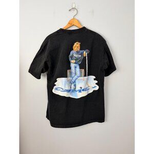 Vintage 90s Smokin Joe Camel Boston Ice Hockey Promo Pocket T-Shirt Size XL